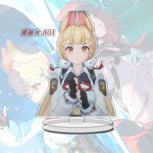 Zenless Zone Zero Alice acrylic standees displaying four different funny meme facial expressions mounted on clear plastic bases.