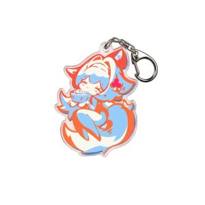 Cute Zenless Zone Zero acrylic keychain and fridge magnet featuring pastel chibi characters Remiel and Ye Shunguang with smooth transparent borders.