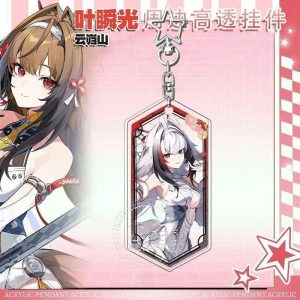 Hexagonal high-clear acrylic keychain featuring Zenless Zone Zero characters Ye Shunguang and Yunqinshan with a silver star-shaped metal clasp.