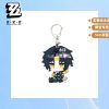 Double-sided 5cm clear acrylic keychain featuring Zenless Zone Zero characters in a cute chibi style attached to a silver metal clasp.