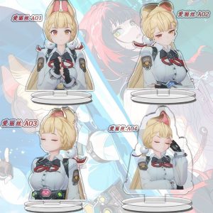 Zenless Zone Zero Alice acrylic standees displaying four different funny meme facial expressions mounted on clear plastic bases.