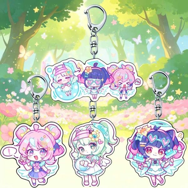 Chibi acrylic keychains of Zenless Zone Zero Delusional Angels characters Nangong Yu, Chinatsu, and Arui with silver lobster clasps.Chibi acrylic keychains of Zenless Zone Zero Delusional Angels characters Nangong Yu, Chinatsu, and Arui with silver lobster clasps.