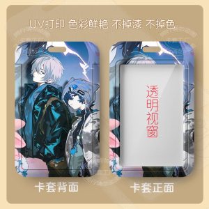 Hard plastic ID card sleeve featuring Zenless Zone Zero main characters Wise and Belle with a clear front window for scanning passes.