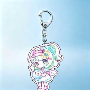 Chibi acrylic keychains of Zenless Zone Zero Delusional Angels characters Nangong Yu, Chinatsu, and Arui with silver lobster clasps.