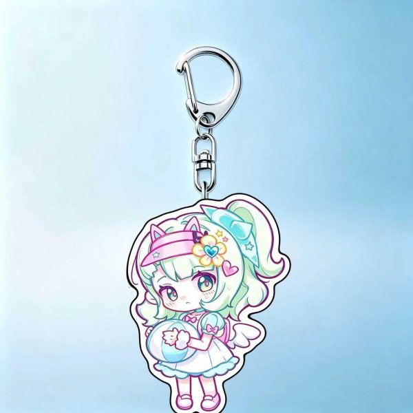 Chibi acrylic keychains of Zenless Zone Zero Delusional Angels characters Nangong Yu, Chinatsu, and Arui with silver lobster clasps.