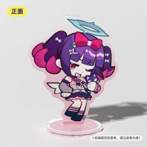 Cute pink chibi anime girl acrylic standee figure from Zenless Zone Zero mounted on a clear round base.