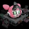 A 3D printed pink mascot model of Eri's signature W-Engine Spirit in the Shell from Zenless Zone Zero mounted on a mechanical display stand base.