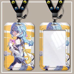 Zenless Zone Zero hard plastic card sleeve featuring characters like Hoshimi Miyabi and Wise with an attached neck lanyard.