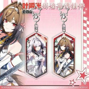Hexagonal high-clear acrylic keychain featuring Zenless Zone Zero characters Ye Shunguang and Yunqinshan with a silver star-shaped metal clasp.