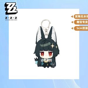Double-sided 5cm clear acrylic keychain featuring Zenless Zone Zero characters in a cute chibi style attached to a silver metal clasp.