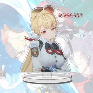 Zenless Zone Zero Alice acrylic standees displaying four different funny meme facial expressions mounted on clear plastic bases.