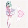 Acrylic standee of Zenless Zone Zero character Chinatsu in a pink Delusional Angels outfit alongside a pink winged-heart shaped base.