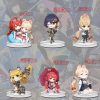 A collection of Zenless Zone Zero chibi anime acrylic standees featuring various characters standing on clear plastic bases.