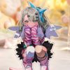 Clear acrylic standee of Zenless Zone Zero character Chinatsu in a cute crouching angel outfit with wings and star headpiece on a desk.