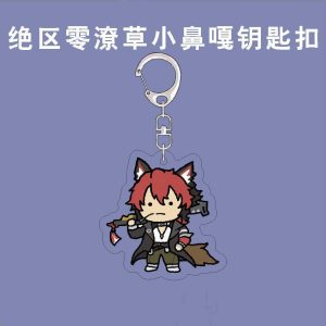 Acrylic keychain featuring Zenless Zone Zero characters rendered in a funny doodle scribble chibi style with a silver metal clasp.