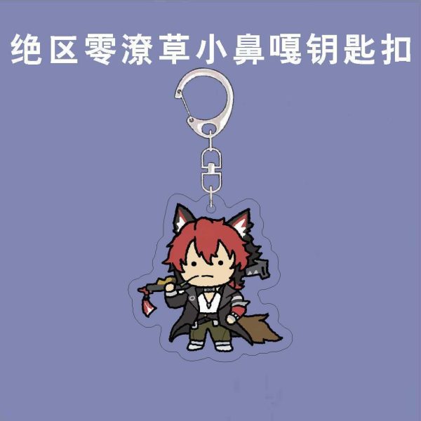 Acrylic keychain featuring Zenless Zone Zero characters rendered in a funny doodle scribble chibi style with a silver metal clasp.