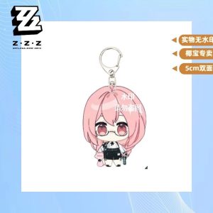 Double-sided 5cm clear acrylic keychain featuring Zenless Zone Zero characters in a cute chibi style attached to a silver metal clasp.