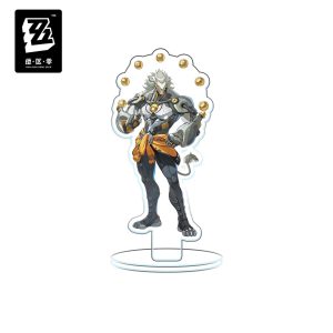 Clear acrylic standee figures of Zenless Zone Zero characters including Harumasa with a bow, Yixuan, Miyabi with a katana, Dialyn, and Clara with a bird.