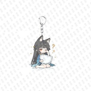 Cute chibi acrylic keychains featuring Zenless Zone Zero character Hoshimi Miyabi in various cozy themed poses with silver metal keyring clasps.