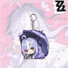 Cute chibi acrylic keychain of Zenless Zone Zero character Vivian attached to a silver lobster claw clasp.