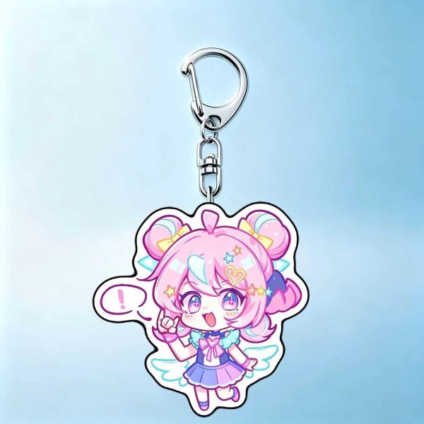 Chibi acrylic keychains of Zenless Zone Zero Delusional Angels characters Nangong Yu, Chinatsu, and Arui with silver lobster clasps.