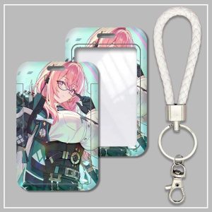 Thick plastic hard shell card sleeve featuring Tsukishiro Yanagi from Zenless Zone Zero paired with a white braided lanyard keychain.