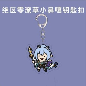 Acrylic keychain featuring Zenless Zone Zero characters rendered in a funny doodle scribble chibi style with a silver metal clasp.