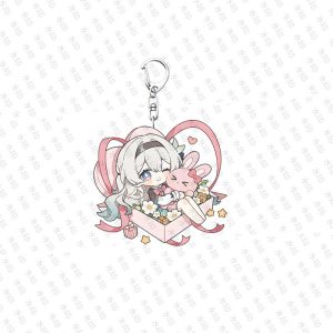 Cute chibi acrylic keychains featuring Zenless Zone Zero character Hoshimi Miyabi in various cozy themed poses with silver metal keyring clasps.