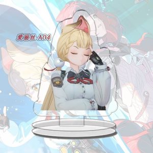 Zenless Zone Zero Alice acrylic standees displaying four different funny meme facial expressions mounted on clear plastic bases.