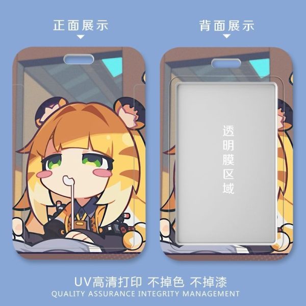 Front and back view of a Zenless Zone Zero Ju Fufu sliding plastic ID card holder with a clear display window on the back.