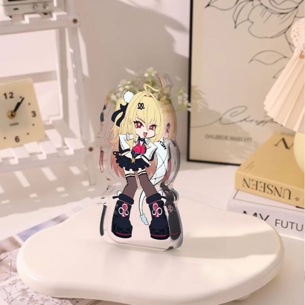 Freestanding thick clear acrylic block featuring a cute chibi blonde anime character, Sisyphus from Zenless Zone Zero.