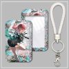 Hard shell sliding card holder featuring Zenless Zone Zero character Tsukishiro Yanagi paired with a white braided wrist strap keychain.