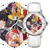 Silver round Zenless Zone Zero anime wristwatch with a white strap featuring a character collage dial with Ellen Joe, Nicole, Lycaon, Koleda, and Nekomata.