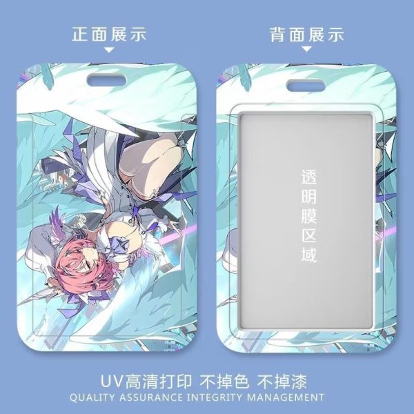 Front and back view of a Zenless Zone Zero Remiel sliding card holder displaying vibrant anime artwork and a clear ID window slot.