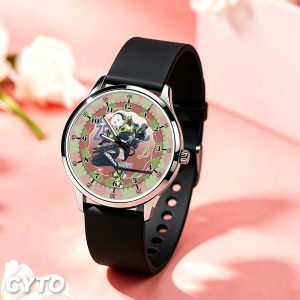 Round silver wristwatches featuring printed Zenless Zone Zero characters Anby, Billy, Ben Bigger, and Soldier 11 on the dials with black and white silicone straps.