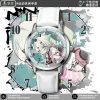 Round silver analog watch featuring Zenless Zone Zero character Chinatsu printed on the face, styled with black and white leather straps.