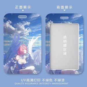 Front and back view of a Zenless Zone Zero Remiel sliding card holder displaying vibrant anime artwork and a clear ID window slot.