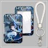 Hard plastic ID card sleeve featuring Zenless Zone Zero character Hoshimi Miyabi with a clear window and attached white braided wristlet lanyard keychain.