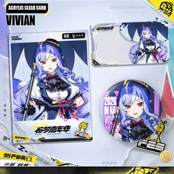 Zenless Zone Zero Claret, Norma, Vivian, Velina, and Hugo FES Badge, Polaroid, Clear Card, and Gift Set Collection