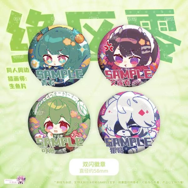Zenless Zone Zero Corin, Lycaon, Ellen, and Qingyi Glitter Badge Collection | zenlesszonezero.toys | ZZZ Corin, Lycaon, Ellen, Qingyi | Zenless Zone Zero Glitter Badge Collection |