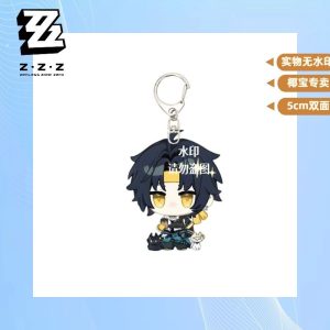 Double-sided 5cm clear acrylic keychain featuring Zenless Zone Zero characters in a cute chibi style attached to a silver metal clasp.